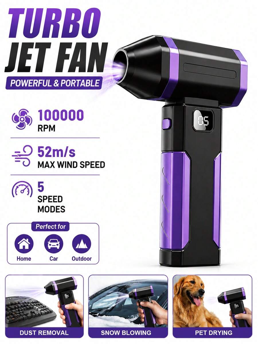100,000RPM Turbo Air Duster | 5-Speed Cordless Air Blower | Rechargeable Powerful Cleaner For Keyboard, Car Detailing, Electronics And Home, 2600mAh