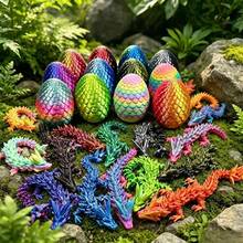 2pcs/4pcs/10pcs 3D Printed 1pc Movable Dragon Figurine And 1pc Egg That Can Open To Store Small Dragon, Exquisite Design, Durable Decoration, Delicate Texture Fantasy Collectible, Carefully Crafted (Random Color) - Multicolor - View 4