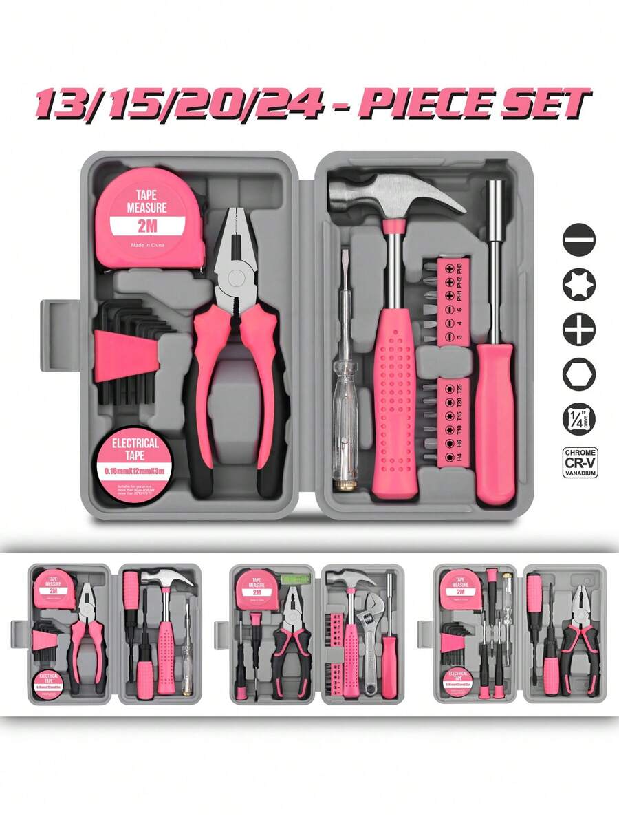 (高品質工具組), 13/24/15/18/20 工具組, 多功能工具組, 家用維修工具組, 迷你工具組, 多種組合方便使用, 便攜式收納盒 - 適用於 DIY 專案家用工具組, 完整工具, 廣泛應用, 無需電池