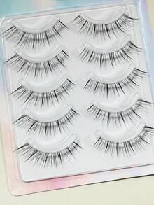 5 Pairs Clear Diagonal Winged False Eyelashes, Wet Tip Natural Realistic Uplifted One-Piece Cartoon Fox-Style Elongated Eye Tail Japanese-Style Clustered Lashes - View 8