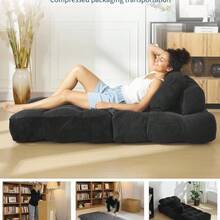 Sofá plegable multifuncional individual con almohada, funda lavable, dise?o compacto para sala dormitorio y camas invitadas - Negro - Ver 7