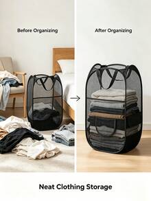 Collapsible Pop-Up Laundry Basket With Sturdy Handle And Side Pockets, Breathable Mesh Design, Portable Foldable Dirty Clothes Storage Bin, Ideal For School, Dorm, Laundry Room, Bathroom And Home Use - Multicolor - View 5