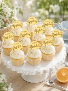 10/20pcs Gold Mirror Acrylic Birthday Cake Toppers, Birthday Party Cake Decoration, Cupcake Dessert Table Decor, Celebration Event Baking Accessories - A - View 5