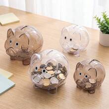 1pc S/M Size Cute Transparent Plastic Piggy Bank, Clear Coin Savings Jar, Unbreakable Pig-Shaped Desktop Ornament, Counting Money Box, Aesthetic Room Decor, Gift For Kids And Adults - Transparent Piggy Bank - View 3