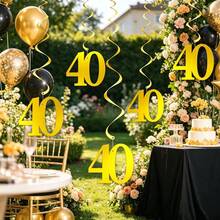 5pcs Gold PVC Spiral Hanging Decorations, Suitable For 18th, 30th, 40th, 50th, 60th Birthday Decorations, Suitable For 18th, 30th, 40th, 50th, 60th Anniversary, Party Background Decoration Supplies - Number Pendant - View 11