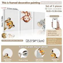 3 piezas de arte de pared enmarcado en lienzo para guardería, animales en acuarela, tigre lindo jugando al escondite, mono colgante y elefante asomándose, impresiones de arte, decoración de guardería estilo bohemio en tonos neutros, obra de arte enmarcada lista para colgar, adecuada para dormitorio de niños pequeños, sala de juegos, guardería, también como regalo de baby shower, regalo de pequeño tesoro, arte con tema de aventura y naturaleza, estética de tonos suaves, decoración de acento moderna y caprichosa para habitación infantil - Multicolor - Ver 11