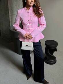Jaket Vintage Wanita Warna Polos Baru untuk Liburan, Pemakaian Sehari-hari, dan Berlibur, Musim Gugur/Dingin, Warna Pink - Berwarna merah muda - View 5