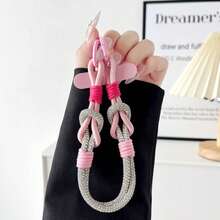 1PC Rhinestone Phone Lanyard Super Shiny Nylon Wrist Strap Anti-Lost Phone Charm Exquisite Fashionable Wristband For Women Bag Keychain Pendant High-End Full Rhinestone Chain With Spacer - Multicolor - View 8