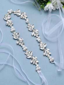 1pc Women's Bridal Belt And Waist Chain With Faux Pearl And Rhinestone Decor, Perfect For Wedding Occasions Elegant. Valentine's Day Accessories - White - View 14