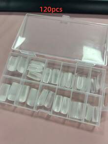 120pcs Full Coverage Short Square Soft Gel Nail Sticker Set, Full Coverage Pre-Shaped Fake Nails With Storage Box, Suitable For Home Manicure, Salon Tools And Supplies - Clear - View 7