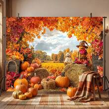1pc 2D Flat Autumn Pumpkin Haystack Lantern Path Cozy Charming Backdrop, Birthday Halloween Thanksgiving Decoration, Suitable For Indoor Photo Background, Party Decor, Home Decoration, Harvest Theme - 1 - View 29