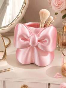 1pc Cute Bow-Shaped Makeup Brush Holder, Matte Resin Cosmetic Storage Box, Desktop Pen Holder, Suitable For Vanity, Bathroom, Makeup Table, Store Skincare Brushes, Pencils, Desktop Decor Gift Item, Best Gift For Back To School Season - Multiple Styles - View 6