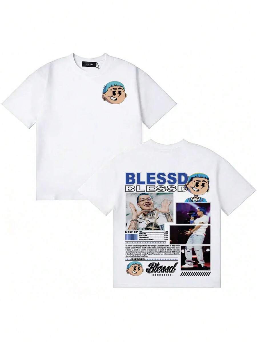 BLESSD BENDECIDO Tour 2025 Oversized T-Shirt - Harajuku Graphic Tee With Iconic Patch, Unisex Cotton T-Shirt For Men And Women - White - View 1