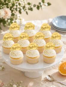 10/20pcs Gold Mirror Acrylic Birthday Cake Toppers, Birthday Party Cake Decoration, Cupcake Dessert Table Decor, Celebration Event Baking Accessories - A - View 4