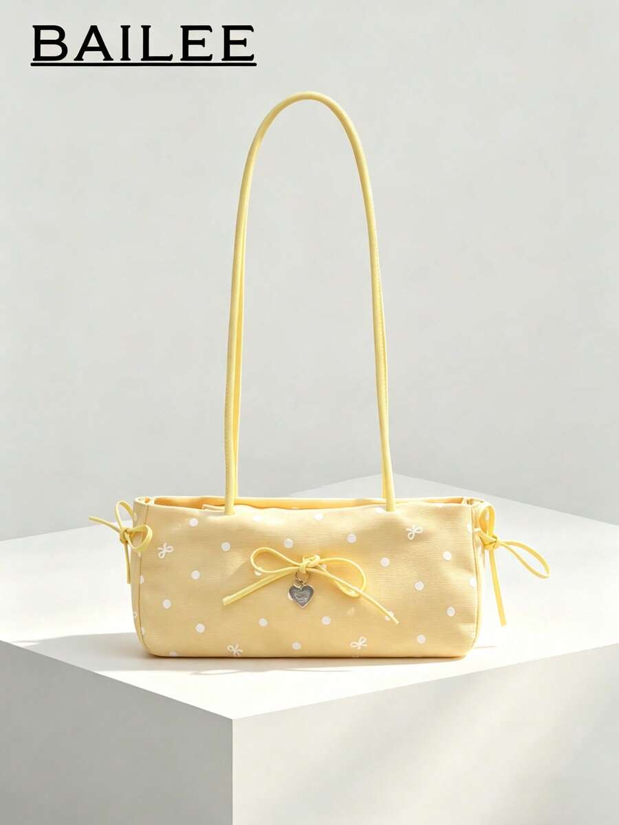 BAILEE A Stylish, Minimalist, And Cute Shoulder Bag With A Dot Pattern, A Bow-Shaped Heart Charm, Perfect For Outfits And As A Gift Option.