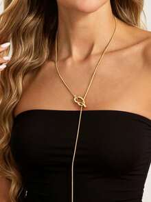 1pc Personalized Fashion Minimalist Snake Bone Chain DIY Adjustable Length Tassel Y-Shaped Necklace For Women Daily Wear, Vacation And Party - Gold - View 1