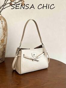 Textured Metal Decor Soft Leather Material Twist Lock Closure Adjustable Shoulder Strap Crossbody Bag Modern Casual Style Women's Bag Suitable For Office Commute Short Trips Gatherings Shopping Multi-Purpose Shoulder Bag - Multicolor - View 9