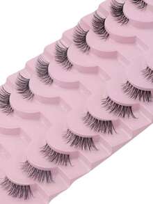 10 Pairs/Box Half Lash Extensions, Transparent Stem, Natural Short Style 5-8mm, Suitable For Small Eyes, Daily Wear - Black - View 5