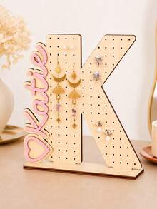 1pc Customized Wooden Letter Earring Stand, Personalized Jewelry Display Stand, Ear Stud Storage Rack, Desktop Storage Rack, Suitable For Placement On The Dressing Table. Suitable As Birthday Or Bridesmaid Gifts. - Multicolor - View 12