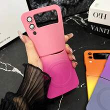 Cute Gradient Magnetic Case Compatible With Samsung Z Flip 8 For Magnetic Wireless Charging Cover For Galaxy Z Flip 7/6/5/4/3 - Pink - View 5