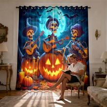 2 pièces Rideaux en tissu mat imprimé Halloween double face, occultation élevée, convient pour le salon, la chambre à coucher, la décoration de la maison, poche à tringle, 2 ensembles de rideaux, décoration de la pièce - Multicolore - Voir 8