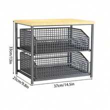 Kitchen Countertop Organizer With Drawer And Wire Basket, 2-Tier Hardwood Shelf, Sturdy Microwave Stand And Coffee Station Holder, For Spices, Toaster, Home Use, Double-Layer - Schwarz - Übersicht 2