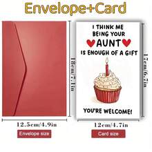 1pc "When Your Aunt Is Already The Best Gift" Red Envelope Birthday Card, With Cupcake Illustration, Perfect For Niece/Nephew And Family Birthday Card - 18*13cm - View 4