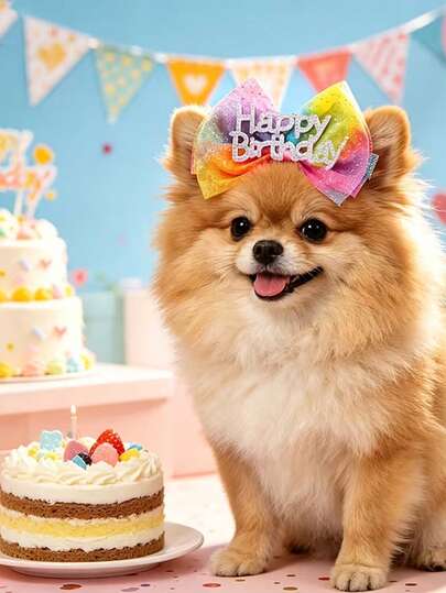 Haaraccessoire für Haustiere zur Geburtstagsparty mit Schleife, modisches Accessoire mit Strass-Schriftzug "Happy Birthday", bunte Fliege mit Strass-Buchstaben-Verzierung "Happy Birthday", süßes Haaraccessoire für Katzen, geeignet für kleine und mittelgroße Hunde, Foto-Requisit, Haustierschmuck, geeignet für Geburtstagsparty, Haustierbedarf, Urlaubsgeschenk