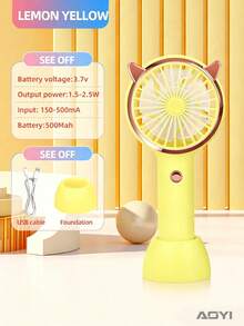 AOYI 1 pieza Rizador de pestañas recargable de 500mAh con luz LED de presión prolongada, 3 niveles de ajuste, mini ventilador portátil de mano, adecuado para uso al aire libre - Amarillo - Ver 10