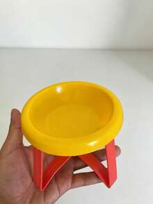 1pc Elevated Plastic Pet Bowl, Color Block Design Raised Feeding Dish With Neck Support, Cute Fashionable Cat And Dog Food Bowl, Pet Daily Feeding Supplies - 150ml - View 2