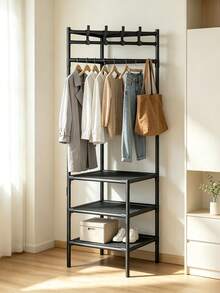 1 Corner Clothes Hanger. Clothes Can Be Hung On The Upper Layer, And The Storage Countertop On The Lower Layer Can Hold Shoes And Various Sundries To Keep The Bedroom Neat And Tidy. - Multicolor - View 1