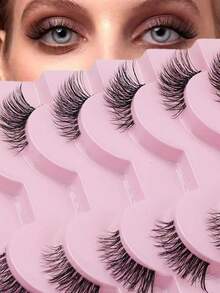 10 Pairs/Box Half Lash Extensions, Transparent Stem, Natural Short Style 5-8mm, Suitable For Small Eyes, Daily Wear - Black - View 3