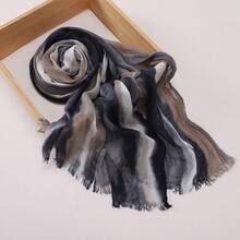 1 New Cotton Scarf Gradual Change Color Striped Headscarf, Retro Versatile Print Women's Long Pleated Shawl - Multicolor - View 19