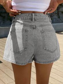 Teen Girls' Casual Washed Denim Shorts With Elastic Waistband, Versatile Design Suitable For Daily Wear Or School - Light Grey - View 2