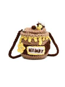 Nicekee Cute And Stylish Versatile Knitted Contrasting Shoulder Bag With Honey Jar Design, Fashionable And Personalized Texture Crossbody Bag. - Khaki - View 7