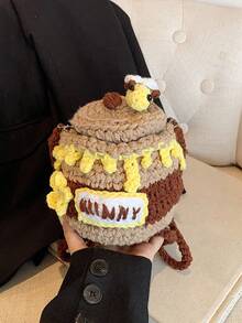 Nicekee Cute And Stylish Versatile Knitted Contrasting Shoulder Bag With Honey Jar Design, Fashionable And Personalized Texture Crossbody Bag. - Khaki - View 13