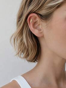 1pc 925 Sterling Silver Geometric Gothic Hidden Flat Back Cartilage Helix Ear Cuff Piercing Jewelry, Punk Tattoo Style, Exquisite Jewelry Suitable For Daily Wear - Yellow Gold - View 3