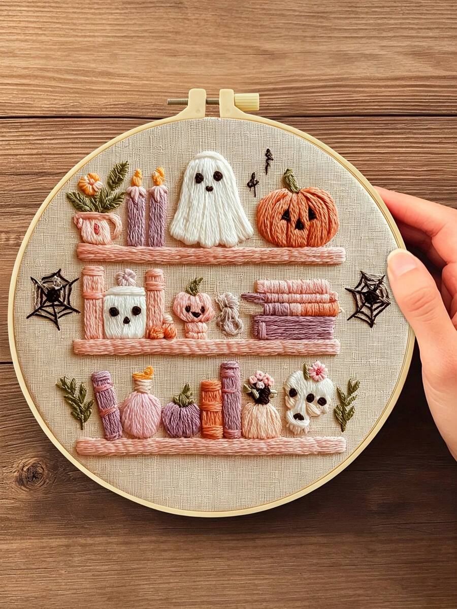 Halloween Decorations Embroidery Kit,DIY Handmade Embroidery Set, Suitable For Adult Beginners, Home Decor Gift, Women's Sewing Gift, Includes User Manual, Printed Pattern Fabric, Embroidery Hoop, Needles And Thread,20 X 20cm/7.9 X 7.9in