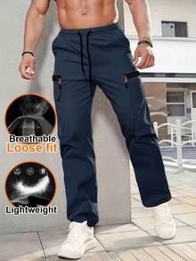 Men's Outdoor Multi-Pocket Cargo Pants, With Drawstring Waistband Design, Provides Ample Storage Space Sports - Navy Blue - View 4
