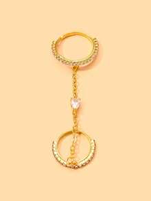 outingfit 1pc New Creative Water Drop Connected Finger Ring, European And American Fashion Evening Party Tassel Hand Jewelry Rings - Rhinestones - View 3