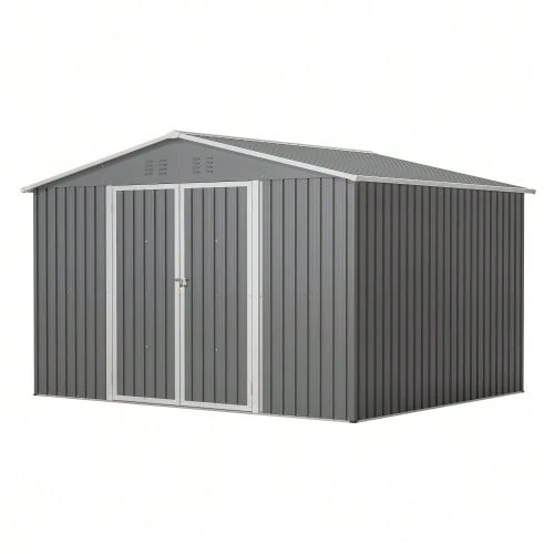 Robust Metal Garden Shed With Gabled Roof XXXL (300x252x191 Cm) Secure Storage For Garden Tools & Equipment Grey - Grey - View 1