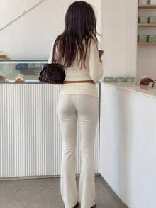 Casual Fashion Yoga Sports Street Commute Long Sleeve Top & Pants Set Elegant - Apricot - View 3