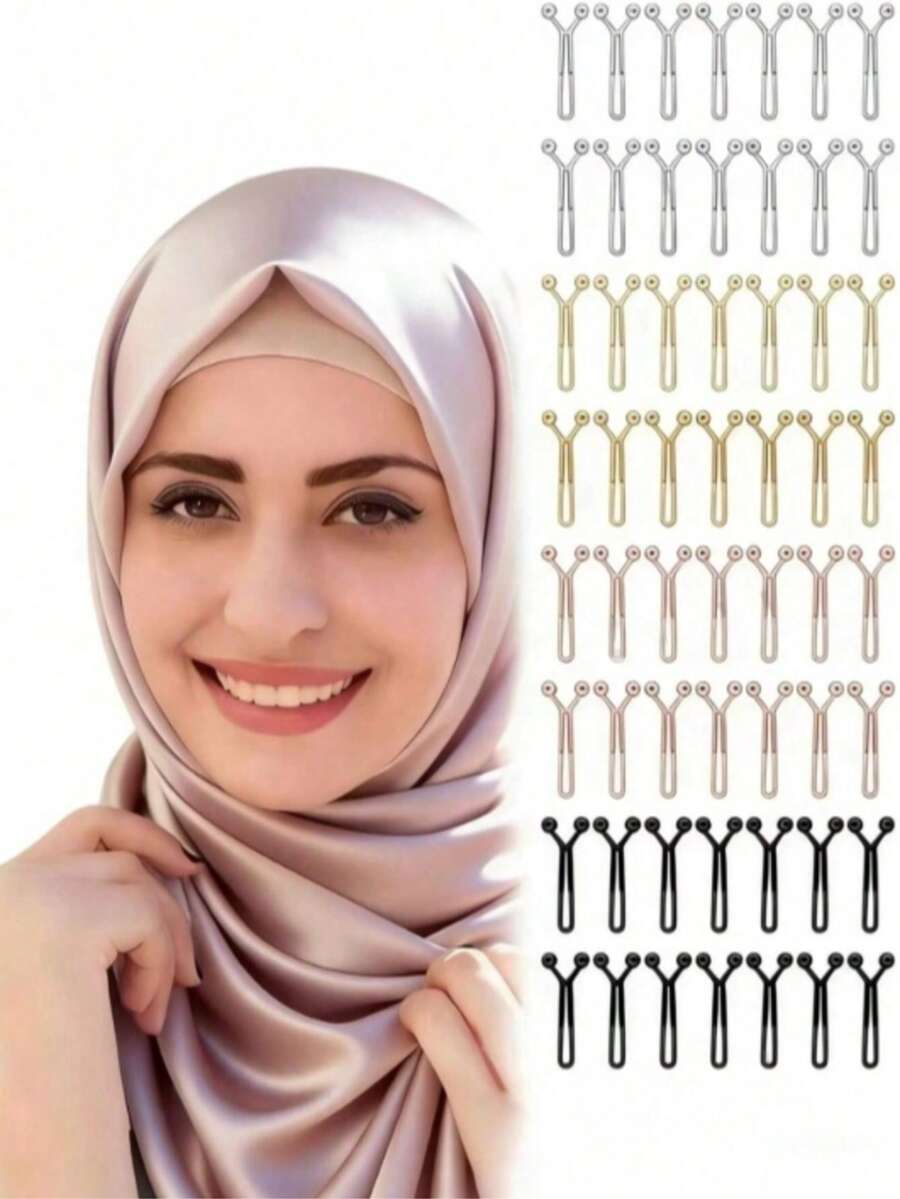 56 Pcs Women's Muslim Hijab Pins, Exquisite Scarf Safety Pins 4 Colors Hijab Clips Strong Grip Pearl Brooch For Women's Scarves Wedding Dress Shawl - Multicolor - View 1