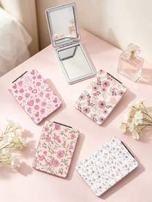 1PC Pastoral British Style Portable Folding Compact Mirror, Lightweight Ultra-Thin Convenient Durable PU Leather, Suitable For Various Occasions Travel Party Work School, Suitable For All Ages - Multicolor - View 1