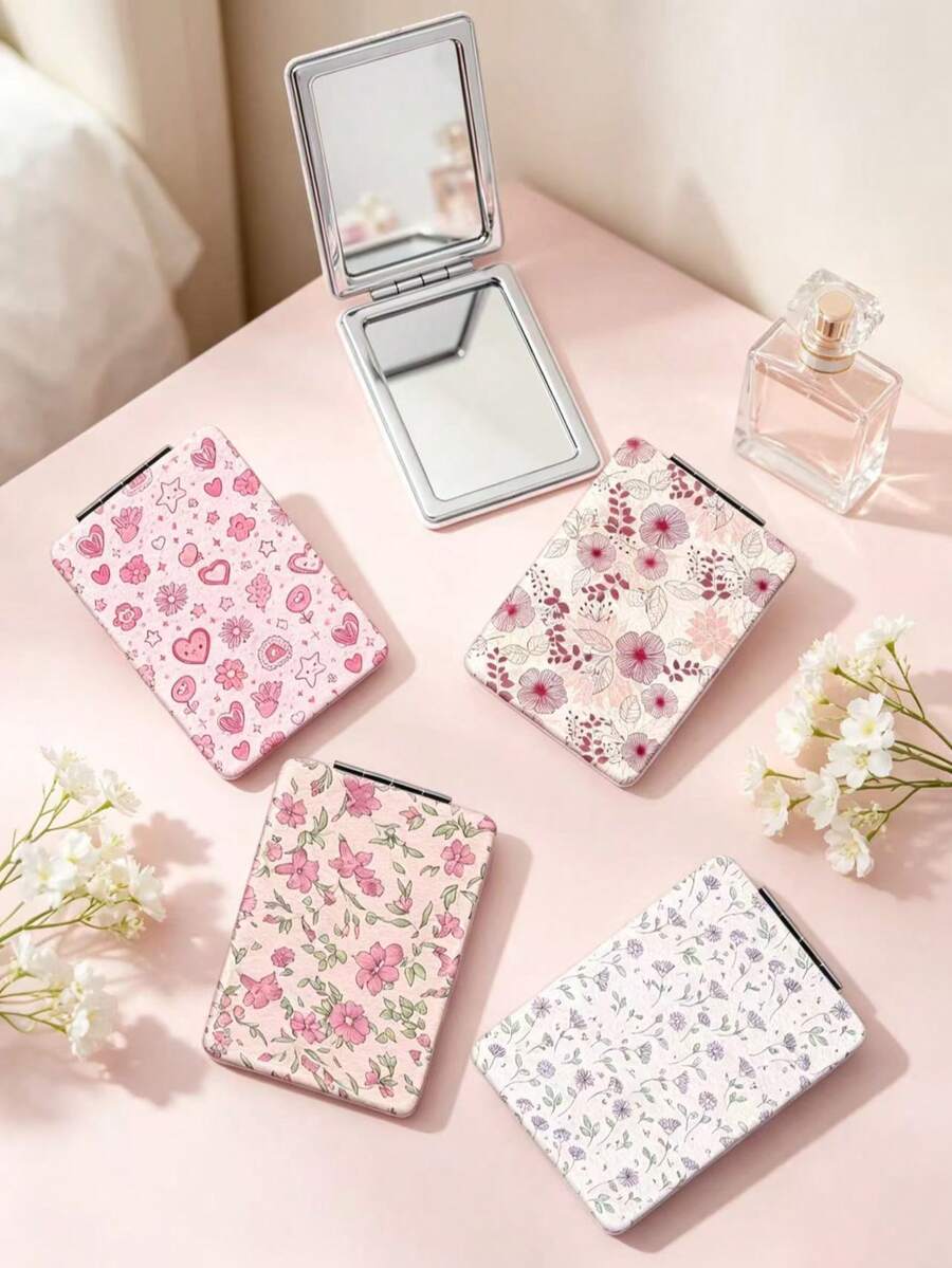 1PC Pastoral British Style Portable Folding Compact Mirror, Lightweight Ultra-Thin Convenient Durable PU Leather, Suitable For Various Occasions Travel Party Work School, Suitable For All Ages - Multicolor - View 1