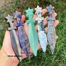 1pc Natural Crystal Sword Carving, UV Reactive Crystal, Gothic Desk Mineral Decor Gift, Gift For Halloween, Christmas, Easter, Crystal Decor Crafts - Multicolor - View 2