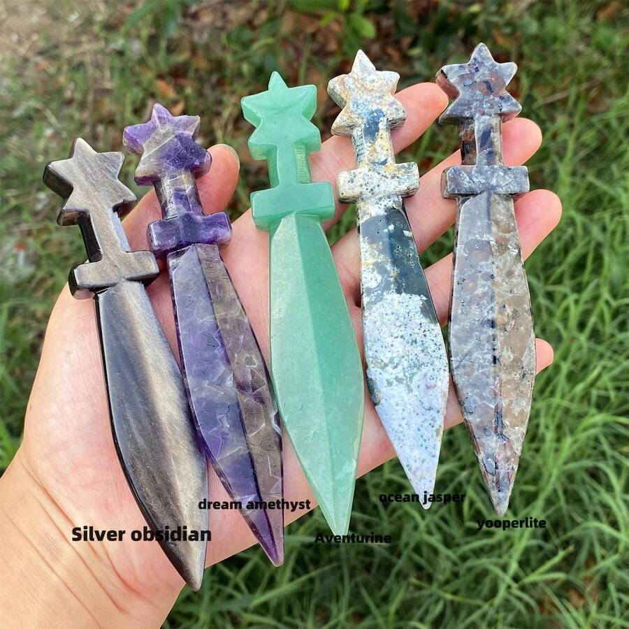 1pc Natural Crystal Sword Carving, UV Reactive Crystal, Gothic Desk Mineral Decor Gift, Gift For Halloween, Christmas, Easter, Crystal Decor Crafts