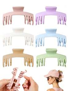 1/6pcs Soft Hair Clips, Multi-Functional Solid Color Hair Claw Clips For Back Of Head, Suitable For Makeup, Beach, Party, Hair Accessories, 6 Colors Available - Multicolor #7-tooth - View 28