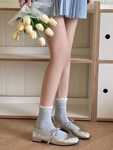 1/6 Pasang Kaos Kaki Krem Model Ruffle dengan Pita, Kaos Kaki Setengah Betis Gaya Jepang Manis untuk Anak Perempuan, Kaos Kaki Serbaguna untuk Sepatu Mary Jane Wanita - MultiWarna - View 7