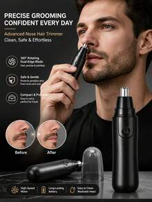 AXH. Alat Cukur Bulu Hidung & Telinga Elektrik, Pisau Ganda Bersayap dari Baja Tahan Karat, Alat Pencabut Bulu Portabel Bertenaga Baterai Tanpa Rasa Sakit - Hitam - View 1